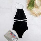 One-Piece Black And White Swimsuit Women 2025 New Sexy Bare Back Triangle
