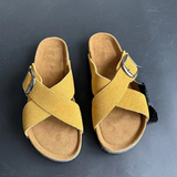 Summer Women's Cow Suede Leather Cork Sandals Two Buckle Flats Sandals Women Retro Roma Style Fashion Slippers