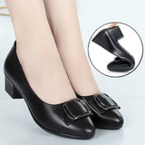 Middle-aged Women's Pumps PU Leather Soft Sole Comfortable Non-slip Mid-heel Single Shoes Mother Shoes Leather Shoes