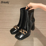 Women's Boots Elegant Woman Heeled Shoes for Women 2023 Designer Luxury Female Autumn and Winter Square Head Chunky Heel