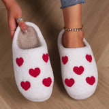 Women's Warm Lambswool Slippers Heart Printed Plush Home Slippers Shoes for Women Non Slip Soft Bottom Slides