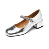 Thick-Heeled French Mary Jane Shoes 2024 New Summer Shallow Single Shoes Round Head All Kinds Of Vintage Leather