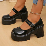 Buckle High Heels Mary Jane Shoes for Women Patent Leather Chunky Platform Pumps Woman Black White Lolita Shoes