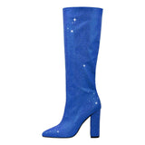 Breakj 2023 New Winter Pointed Thick With High Heel Star Diamond Fashion Show And Knee Boots Women's