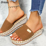 Women Slippers Casual Solid Color Bowknot Platform Flat Shoes Fashion Braided Straps Outdoor Walking Sandals Zapatilla
