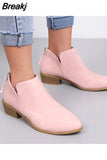 Women's Chelsea Boots Autumn Pointed Suede Thick Heel Booties Women Plus Size 43 Zipper Heeled Ankle Boots Retro Botas De