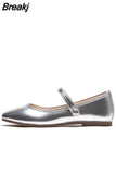 Women's Summer Footwear with Heel Shoes for Woman 2023 Silver Gothic Japanese Style Lolita Square Toe Mary Jane Moccasins