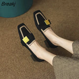 New French Retro Color Matching Single Shoes Women's Square Toe Small Leather Shoes Leather Medium Thick Heel