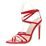 Breakj Summer New Sexy Comfortable Leather Thin Heel Women's Sandals Pure Color Pointed Large Yard Fish Mouth High Heel