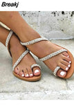 Womens Shoes 2023 Flat Sandals Suit Female Beige Flip Flops Platform Summer Heels Large Size Luxury New Without Black
