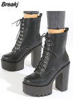 Design Gothic Boots Square Heel Platform Chunky Women Ankle Boots 2023 New Autumn Sexy Elegant Woman Shoes
