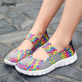 2021Women Shoes Lady Summer Slip On Flats Sneakers Breathable Lightweight Women Flat Shoes Manual Woven Shallow Women Casual