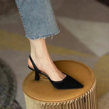 Spring Summer Closed Toe Sandals Women French Slingback Suede Leather Women Shoes Pointed Toe High Heels Green Single