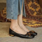 Women Spring Pumps Fasion French Retro Square Toe Brushed Metal Thick Medium Heels Boat Female Slip-on Professional Shoes