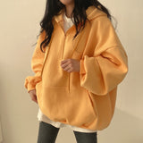 Women Hoodie Harajuku Loose Oversized Solid Color Top Half Zip Up Sweatshirt Female Casual Long Sleeve Pocket Hooded Coats
