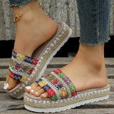 Breakj Round Head Colored Ribbon Thick Bottom Slipper Female One Character Bohemian Sandals