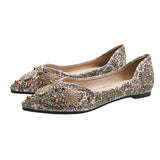 2024 Pointed Toe Women Flat Rhinestones Loafers Autumn Rivets Classic Ladie Flats Shoes Women's Ballet Flats Soft Boat