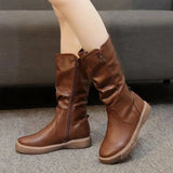 Women Ankle Boots Ladies Shoes Slip on Mid Calf Boots Platform Soft PU Leather Long Boot Footwear Woman Fashion Autumn