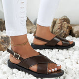 Vinatge Back Strap Flat Sandals Woman 2023 Summer Plus Size Low Heel Sandles for Women Anti-Slip Beach Shoes