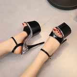 Tube Dancing Shoes Women 2023 Summer High Heel Peep Toe Sandals Heel 15-18cm Thick Bottom Model Shoes Black Big Size