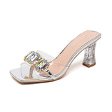 Slippers Women's Sandals Diamond Clear Crystal Thick Heels New Sandals And Slippers Fashionable For Women In The Summer Of