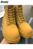 Women's Ankle Boots Platform Footwear with Laces Combat Booties Work Lace-up Chunky Short Shoes for Woman Punk Style Pu Hot