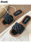 2023 Trend Braided Slippers Women Flat Outdoor Weave Slides Rubber Sole Open Toe Beach Casual Sandals Ladies Cozy