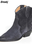 Women's Ankle Boots England Crude Heel Woman Boots Cow Leather Solid Color Pointed Toe Botas De Mujer Cowboy Boots For