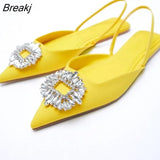2023 Spring Autumn Fashion Trend Rhinestone Elegant Wedding Shoes Mules Fairy Pointed Toe Flat Chunky High Heels