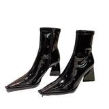 Spring Autumn New Square Head Solid Color Versatile Side Zipper High Heels Women's Outwear Fashion Boots Single Boots
