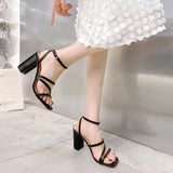 Summer Ladies Sandals 2023 New White High Heel Sandals Square Toe Ankle Strap Elegant Dress Women Chunky Heel