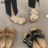 New Summer Women's Slippers Fashion Nubuck Birkenstocks Women Cork Slipper Casual Beach Double Buckle Non-slip