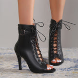 Women Sandals Fashion Sexy Thin High Heels Open Toe Zipper Dancing Shoes Summer Ballroom Dance Short Boots Woman's Plus Size