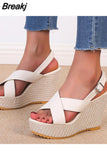 For Dropship 2023 New Summer Elegant Wedge Slide Sandals For Women Denim Single Band Flatform Sandals Beach