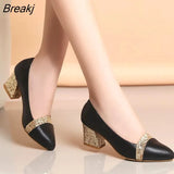 Women Pumps Sweet Style Square High Heel Sequins Pointed Toe Spring and Autumn Elegant Shallow Ladies