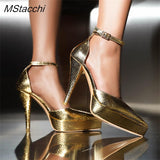 Women Platform Shoes Runway Pointed Toe High Heel Women Pumps Stylish Gold Stiletto Sexy Gladiator Sandals Women