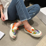 Graffiti Personality Canvas Shoes Women Spring New Round Head Thick Sole Sneakers Outdoor Flats Slip-on Casual