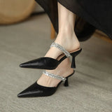 Women Thin High Heels Mules Slippers 2023 New Pointed Toe Butterfly-knot Shoes Female Casual Slides Ladies