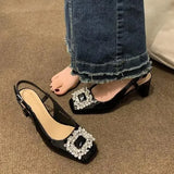 Sandals Med Block Heels Female Shoe All-Match Mary Jane New Medium Chunky Girls Closed Beige Clear Comfort Summer Fashion