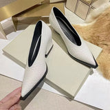 Women Mid Heels Shoes Platform Chunky Sandals 2023 Autumn New Trend Pointed Toe Shallow Shoes Pumps Dress Casual Mujer