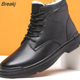 Autumn Winter Shoes Men Genuine Leather Boots Black Warm Plush Cold Winter Mens Ankle Boots Leather Male Footwear