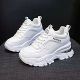 White PU Leather Chunky Sneakers Women Autumn Winter Platform Vulcanize Shoes Woman Thick Bottom Hidden Heels Sport