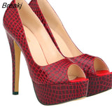 High Heels Pumps New 14cm Sexy Crocodile Pattern Shallow Party Shoes Work Ladies Red