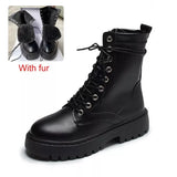 White Black PU Leather Ankle Boots Women Autumn Winter Round Toe Lace Up Shoes Woman Fashion Motorcycle Platform