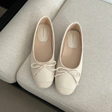 Women Gentle Bowknot Ballet Flat Shoes Korean Fashion Retro Elegant Round Toe Stiletto Pumps Autumn Dress Loafer Casual