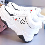 Winter Sneakers Women Plush Shoes Wedge Sneaker Warm Cotton Shoes Female Lace-up Chunky Shoes Running Shoes for